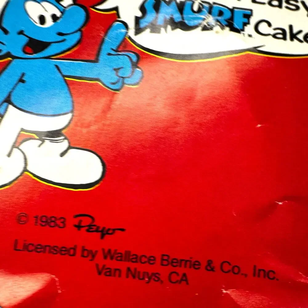 Vintage 1983 Wilton Smurf Cake Pan Holding Sign #2105-5435 Peyo Complete